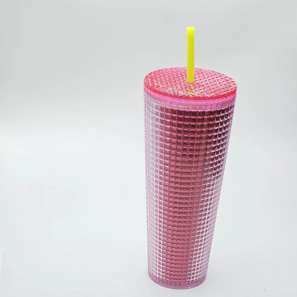 pink bubblegum grid 24 ounce venti tumbler with yellow straw ☆☆ new☆☆ - Picture 10 of 16